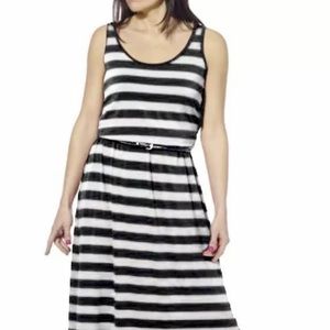 NWT FEVER Maxi Sleeveless Belted Long Dress Silver Black Striped Size M Medium